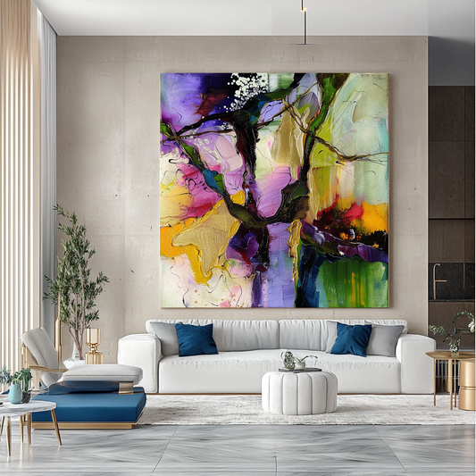 Colorful Abstract Impasto Oil Painting on Canvas - Vibrant Modern Wall Art for Living room