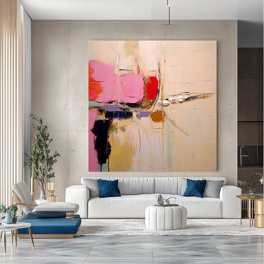 Orignal Pastel Abstract Art - Modern Impasto Oil Painting on Canvas for Living Room, Office, Hotel