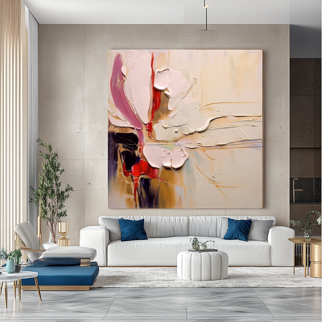 Unique Pastel Abstract Art - Modern Impasto Oil Painting on Canvas for Living Room, Office, Hotel