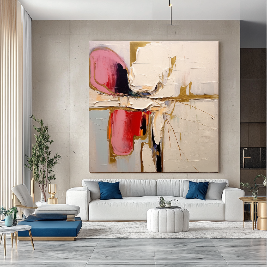 Unique Pastel Abstract Art - Modern Impasto Oil Painting on Canvas for Living Room, Office, Hotel