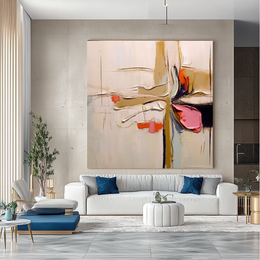Unique Pastel Abstract Art - Modern Impasto Oil Painting on Canvas for Living Room, Office, Hotel