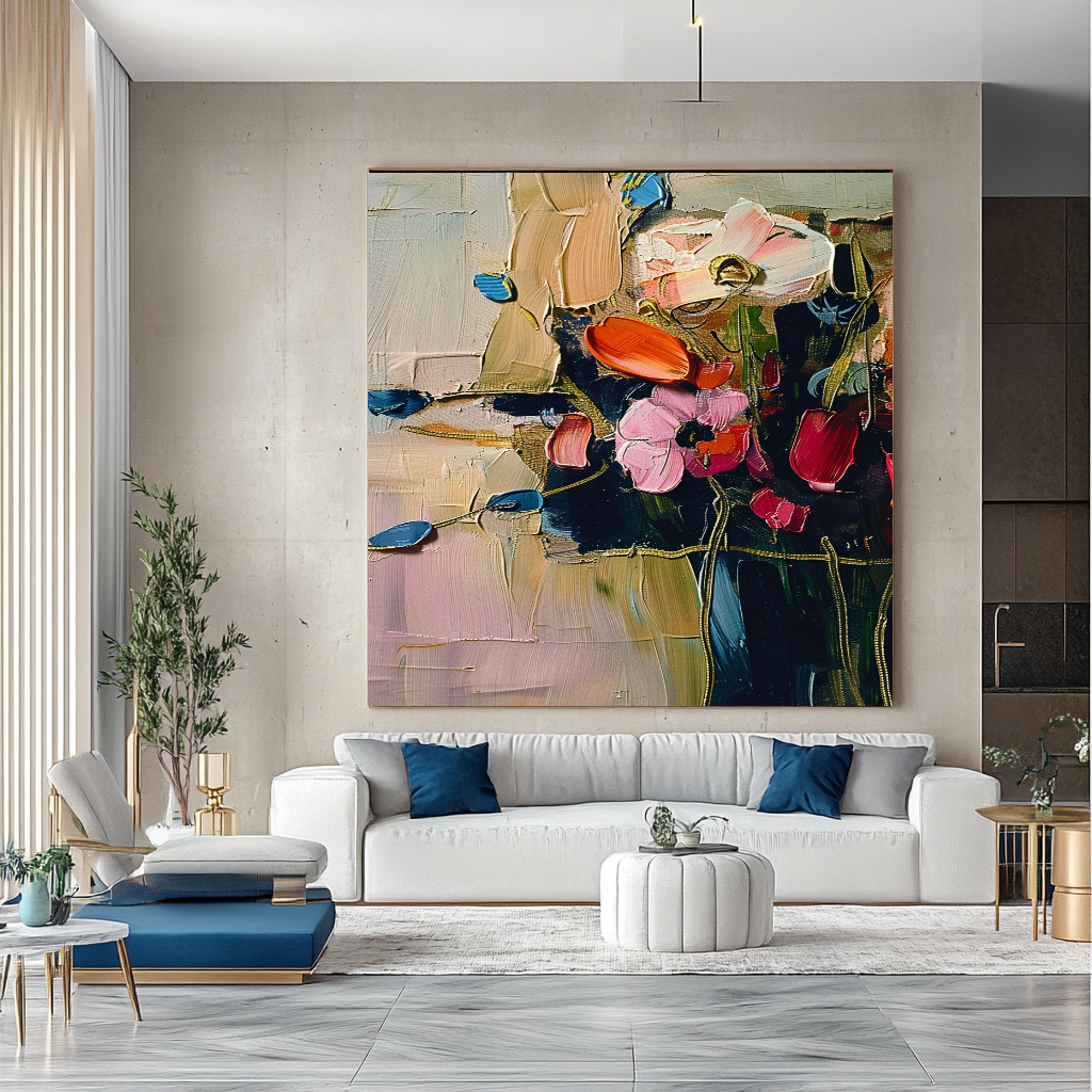 Abstract Floral Impasto Oil Painting on Canvas - Colorful Modern Wall Art for Contemporary Spaces