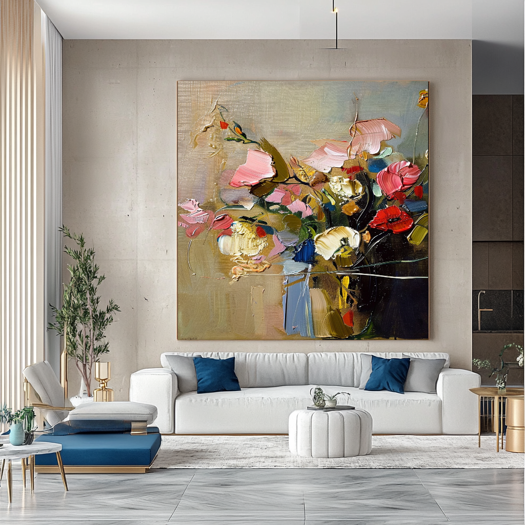 Abstract Floral Impasto Oil Painting on Canvas - Colorful Modern Wall Art for Contemporary Spaces