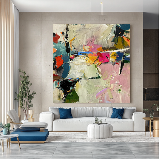 Modern Abstract Impasto Oil Painting on Canvas - Colorful Wall Art for Contemporary Spaces