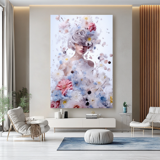 Modern Grace - Floral Woman Canvas Art - Romantic Print on Canvas - Elegant Home Decor