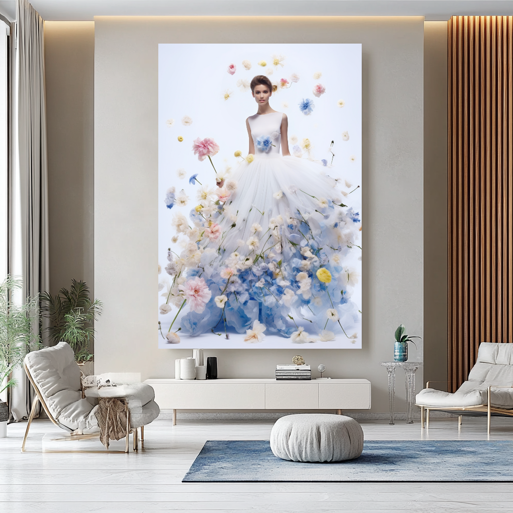 Floral Elegance in Bloom - Floral Woman Canvas Art - Romantic Print on Canvas - Luxury Canvas Wall Art