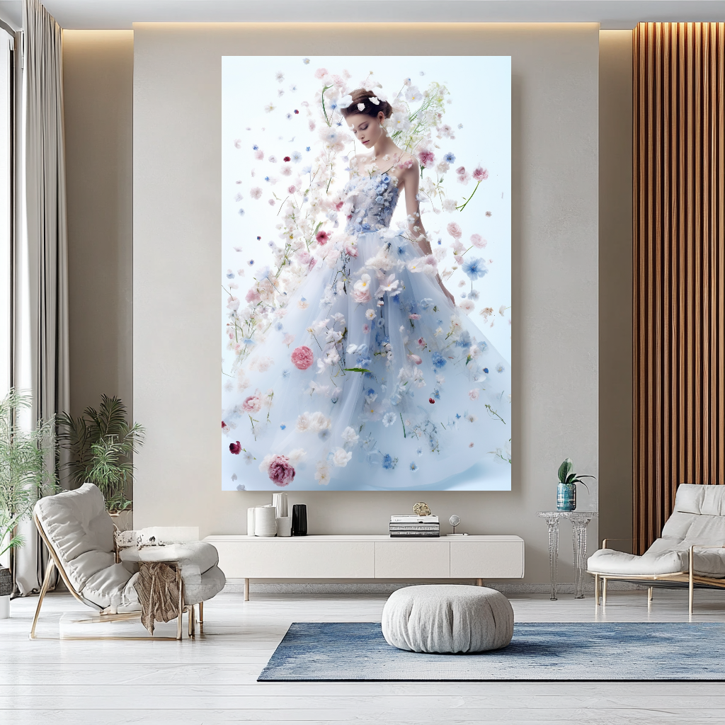 Floral Elegance in Bloom - Floral Woman Canvas Art - Romantic Print on Canvas - Luxury Canvas Wall Art