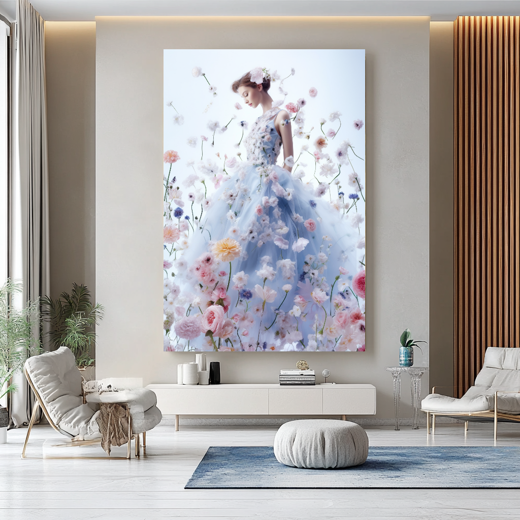 Floral Elegance in Bloom - Floral Woman Canvas Art - Romantic Print on Canvas - Luxury Canvas Wall Art