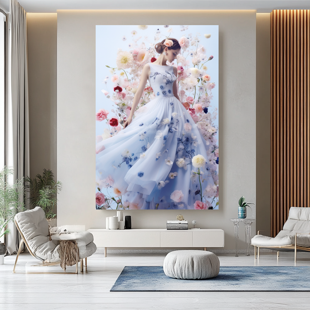 Floral Elegance in Bloom - Floral Woman Canvas Art - Romantic Print on Canvas - Luxury Canvas Wall Art