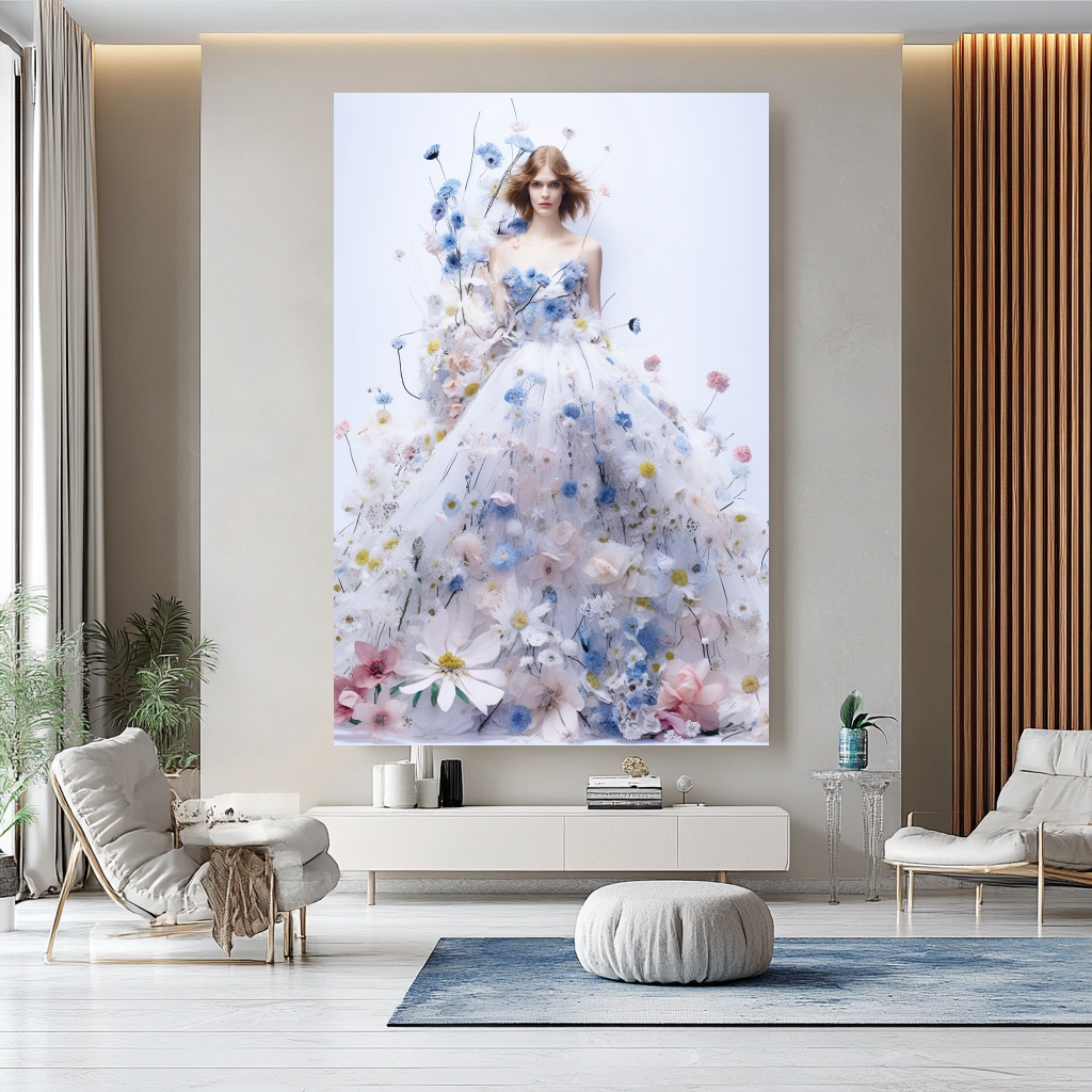 Floral Elegance in Bloom - Floral Woman Canvas Art - Romantic Print on Canvas - Luxury Canvas Wall Art