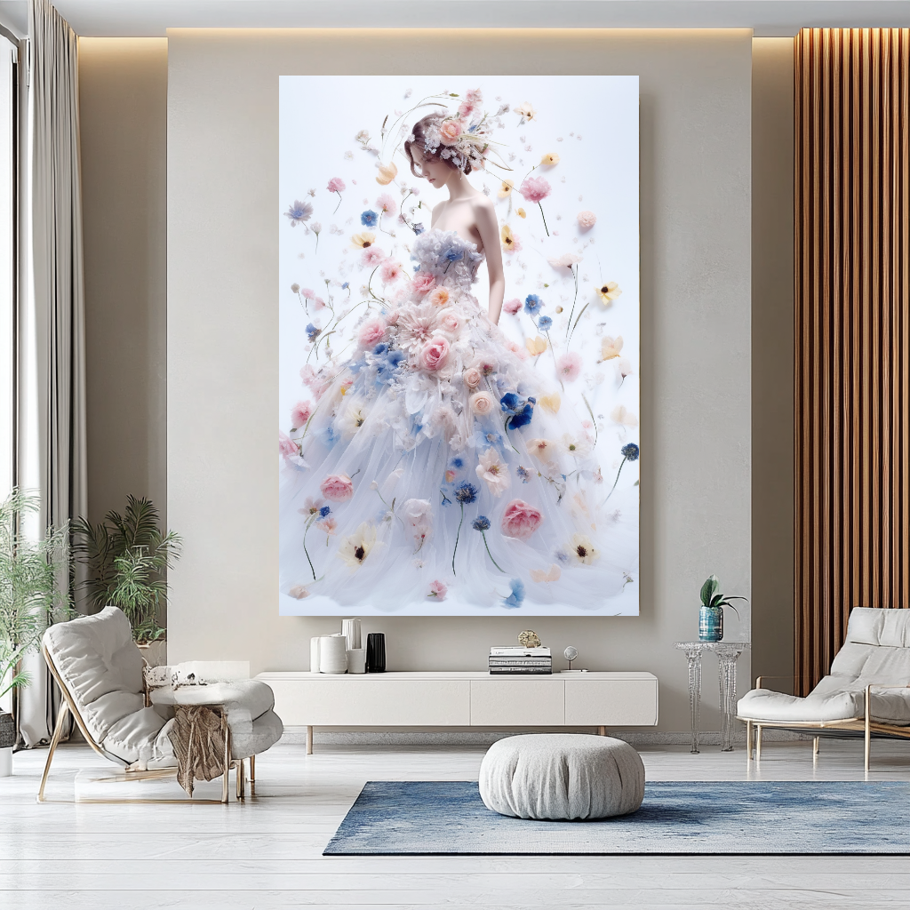 Floral Elegance in Bloom - Floral Woman Canvas Art - Romantic Print on Canvas - Luxury Canvas Wall Art