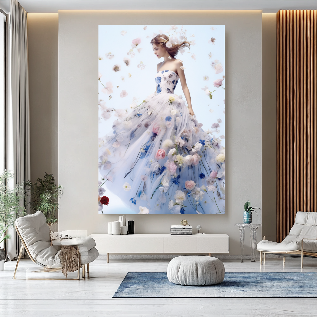 Floral Elegance in Bloom - Floral Woman Canvas Art - Romantic Print on Canvas - Luxury Canvas Wall Art