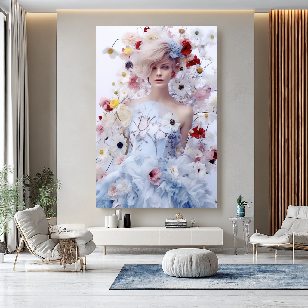 Modern Grace - Floral Woman Canvas Art - Romantic Print on Canvas - Elegant Home Decor