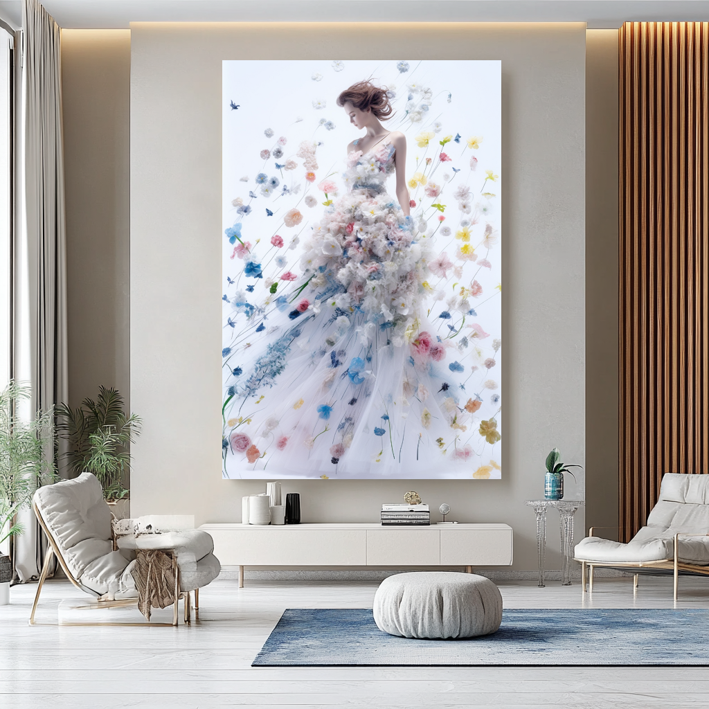 Floral Elegance in Bloom - Floral Woman Canvas Art - Romantic Print on Canvas - Luxury Canvas Wall Art