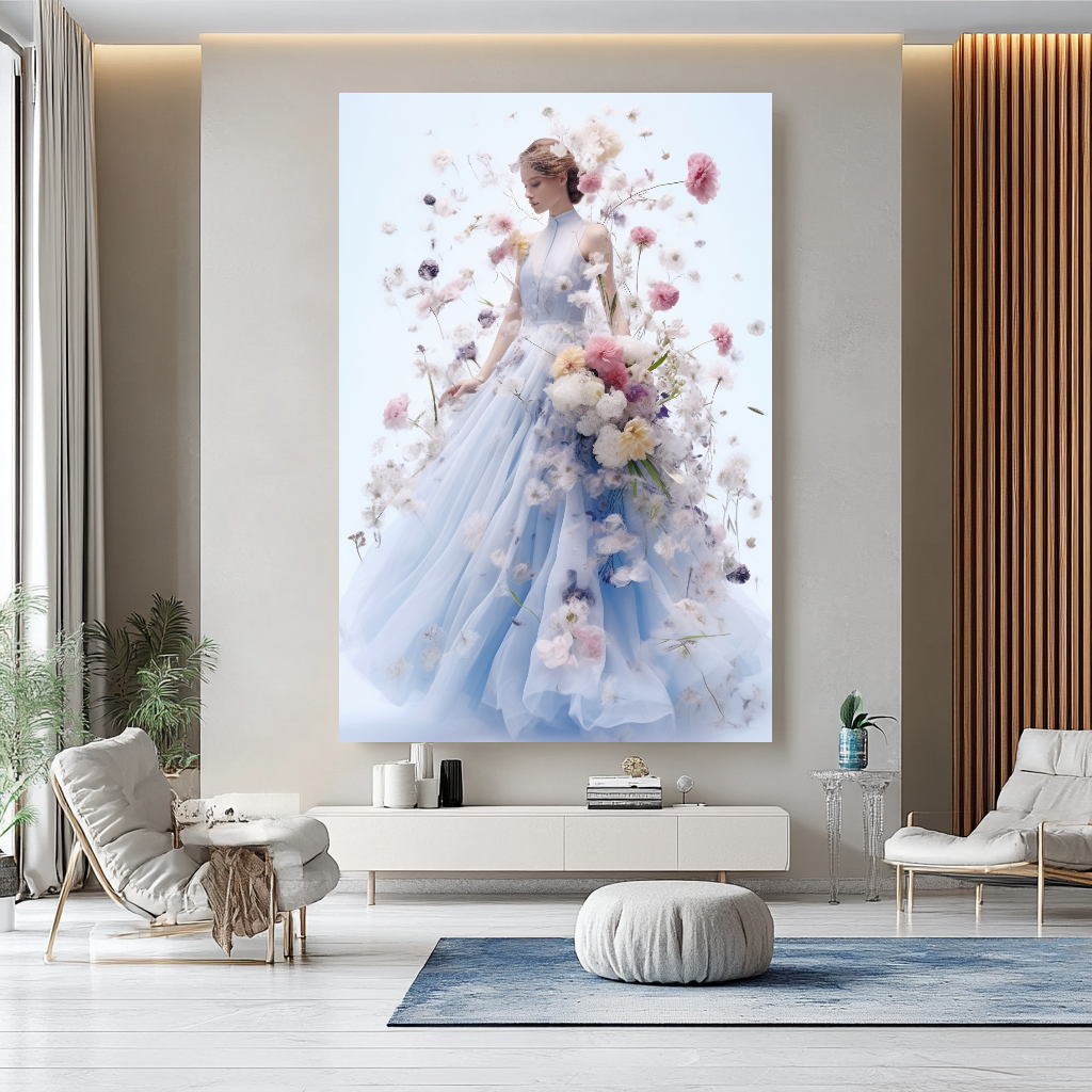 Floral Elegance in Bloom - Floral Woman Canvas Art - Romantic Print on Canvas - Luxury Canvas Wall Art