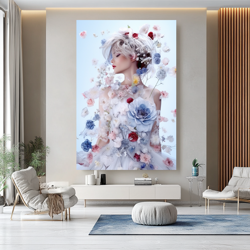 Modern Grace - Floral Woman Canvas Art - Romantic Print on Canvas - Elegant Home Decor