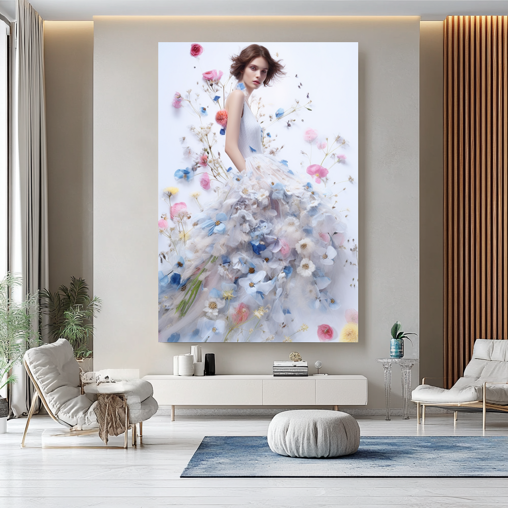 Floral Elegance in Bloom - Floral Woman Canvas Art - Romantic Print on Canvas - Luxury Canvas Wall Art