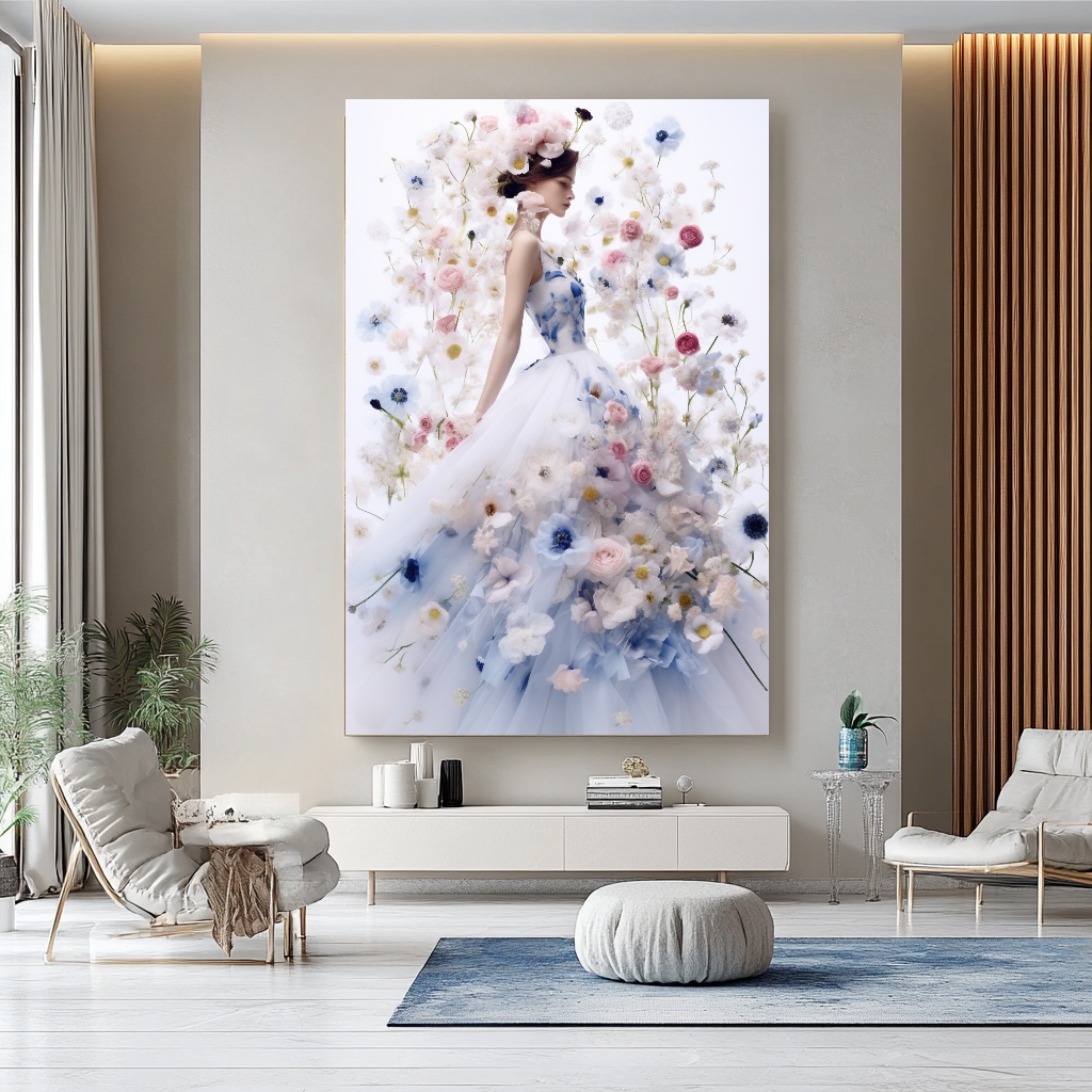 Floral Elegance in Bloom - Floral Woman Canvas Art - Romantic Print on Canvas - Luxury Canvas Wall Art
