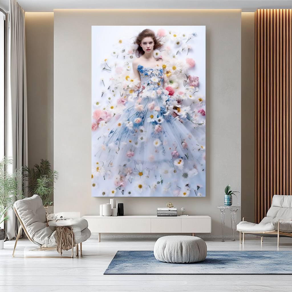 Floral Elegance in Bloom - Floral Woman Canvas Art - Romantic Print on Canvas - Luxury Canvas Wall Art