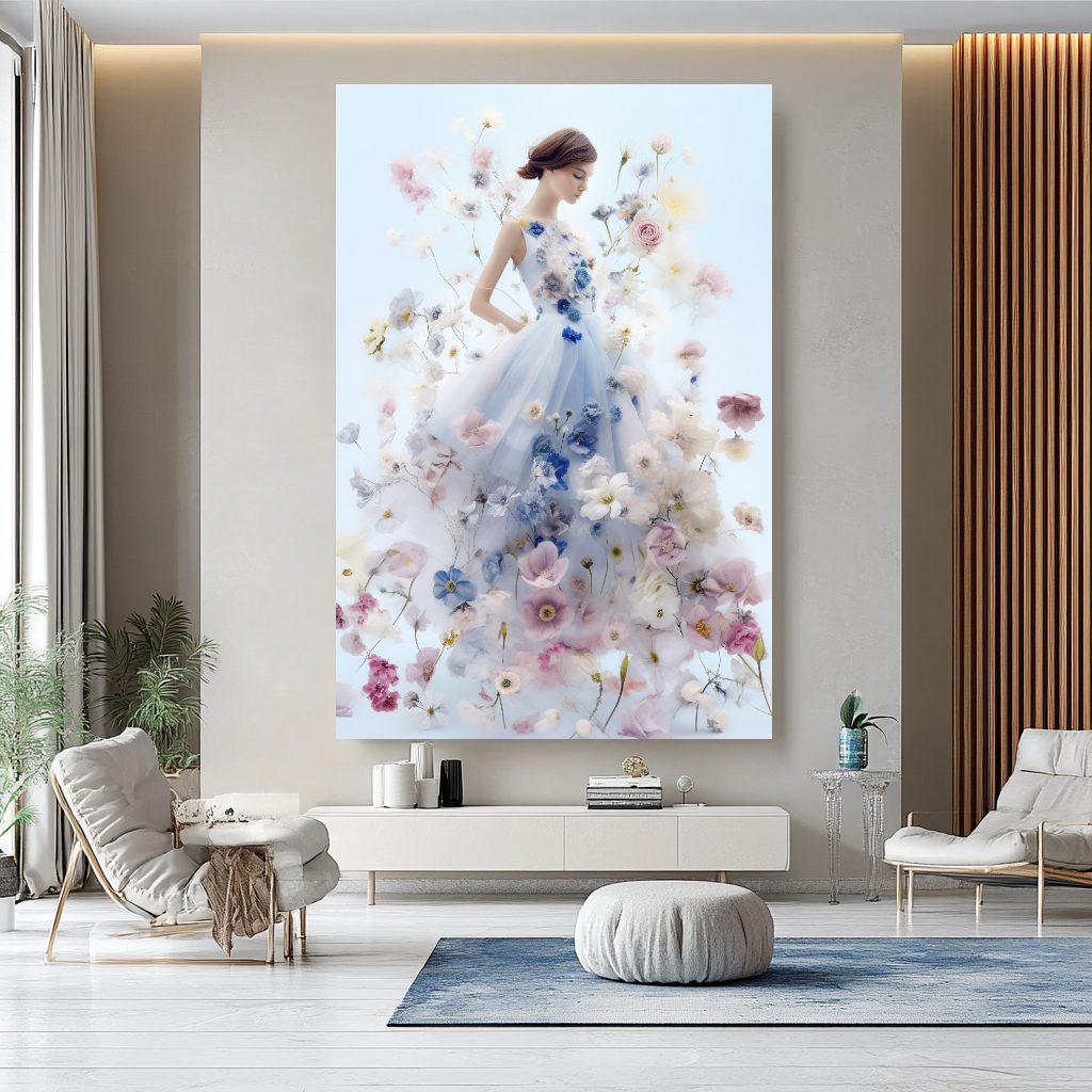 Floral Elegance in Bloom - Floral Woman Canvas Art - Romantic Print on Canvas - Luxury Canvas Wall Art