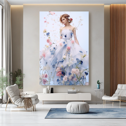 Floral Elegance in Bloom - Floral Woman Canvas Art - Romantic Print on Canvas - Luxury Canvas Wall Art