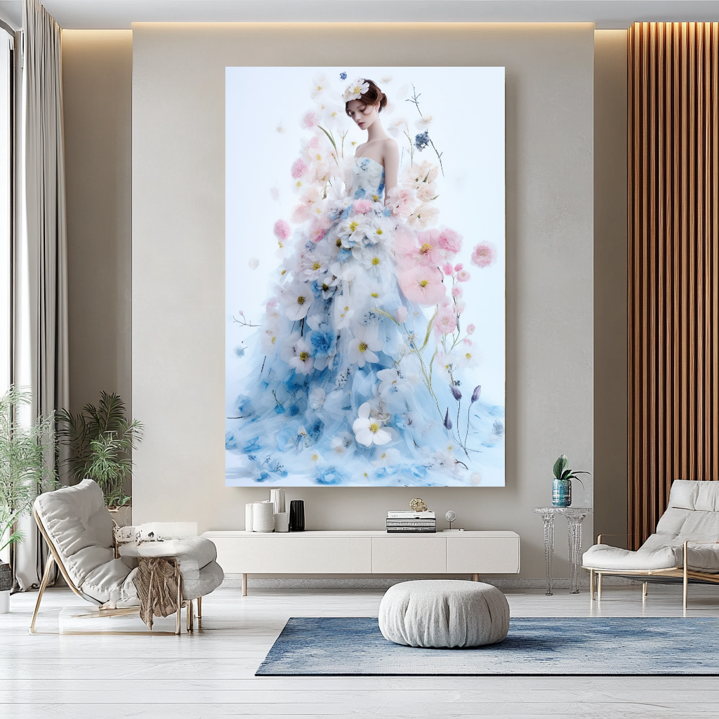 Floral Elegance in Bloom - Floral Woman Canvas Art - Romantic Print on Canvas - Luxury Canvas Wall Art