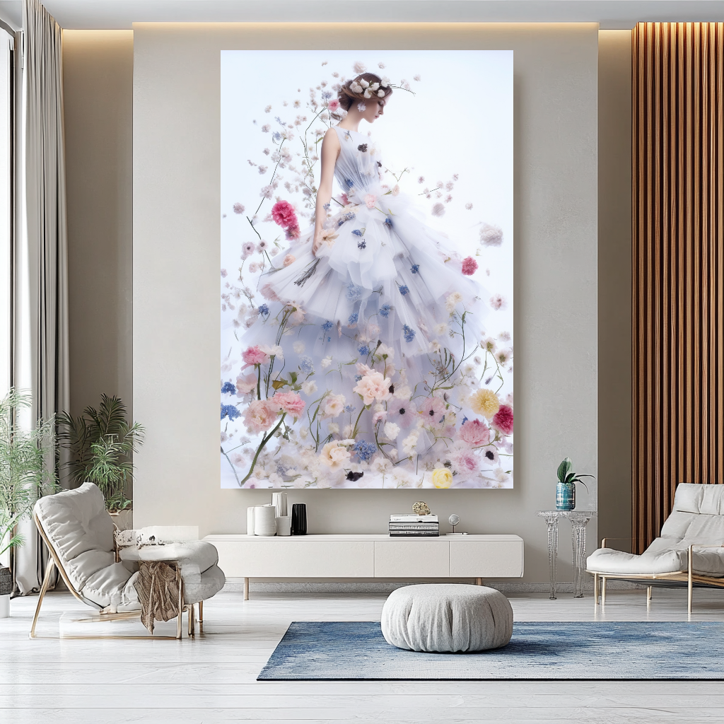 Floral Elegance in Bloom - Floral Woman Canvas Art - Romantic Print on Canvas - Luxury Canvas Wall Art