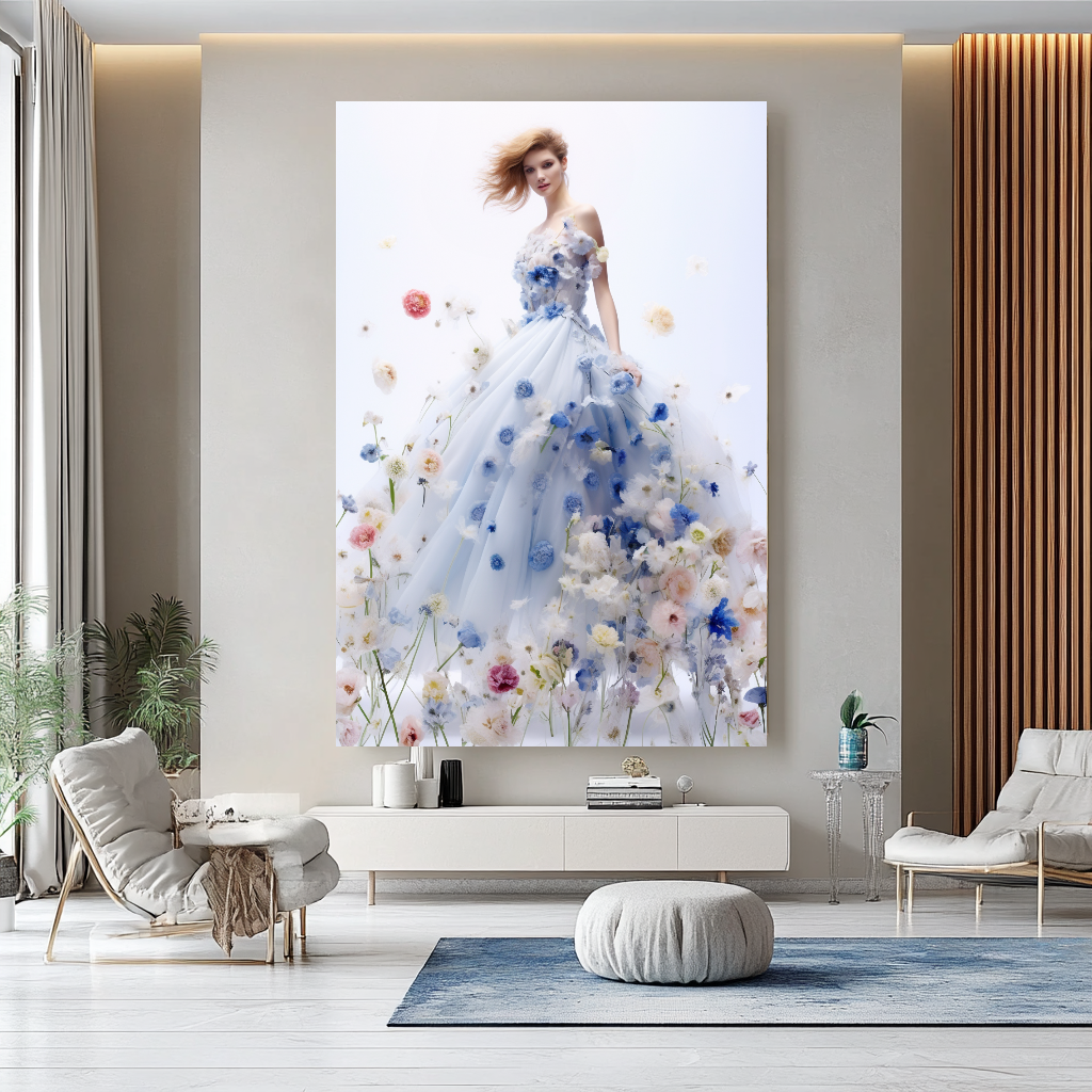Floral Elegance in Bloom - Floral Woman Canvas Art - Romantic Print on Canvas - Luxury Canvas Wall Art