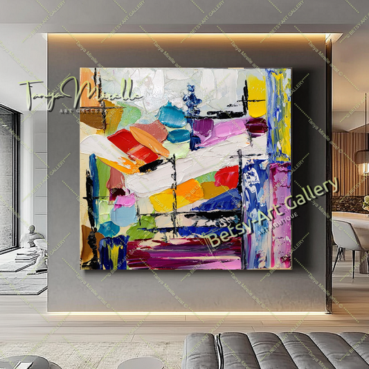 Large Abstract Oil Painting on Canvas - Colorful Impasto Artwork #219