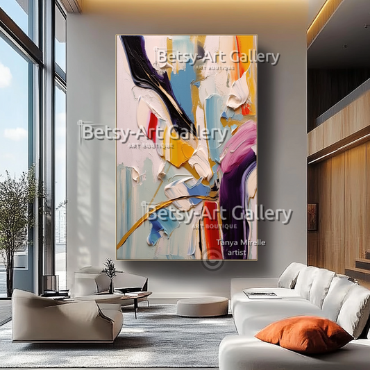 Colorful Impasto Oil Painting - Large Textured Abstract Wall Art #46