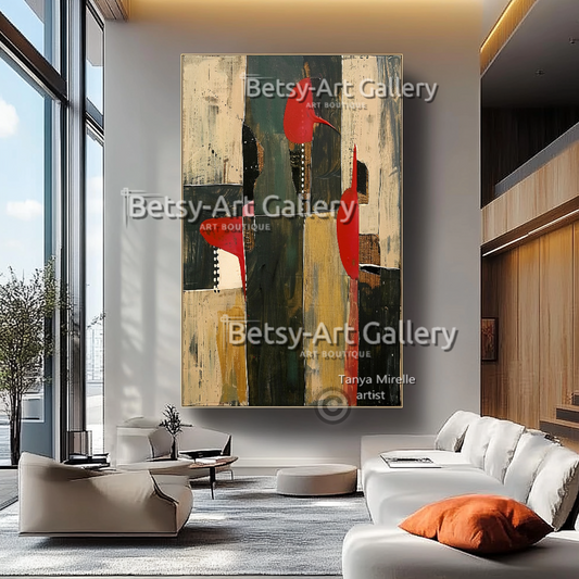 Terra Colors Geometric Modern Abstract Impasto Oil Painting on Canvas #16