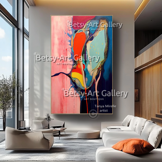 Bold Abstract Splash Colorful Impasto Oil Painting – Textured Wall Art #40