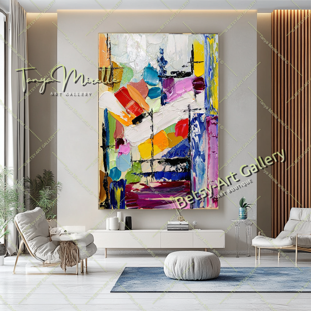 Large Abstract Oil Painting on Canvas - Colorful Impasto Artwork #219