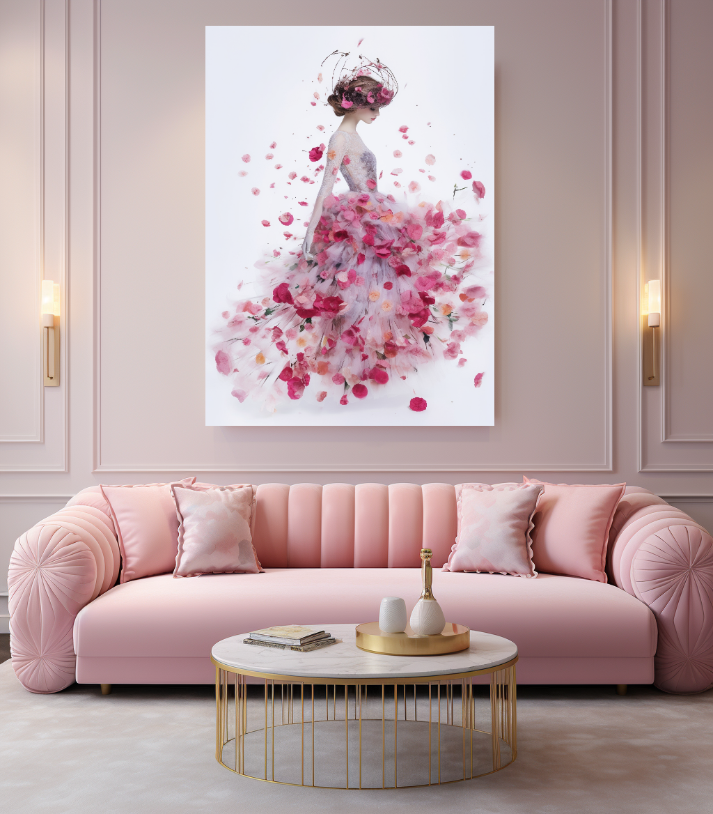LARGE FASHION Wall Art, Floral Woman Art, Print on Canvas