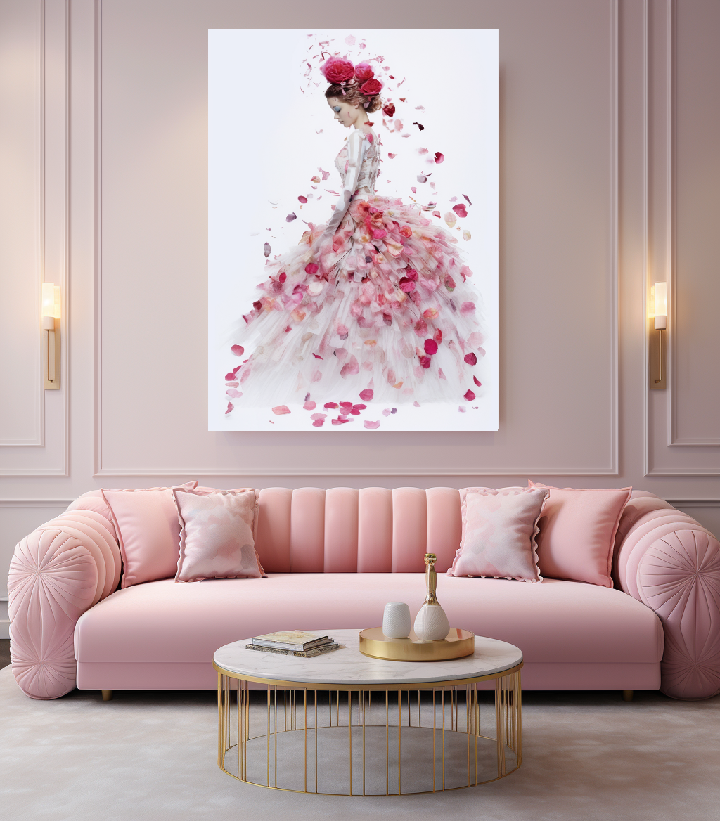 LARGE FASHION Wall Art, Floral Woman Art, Print on Canvas