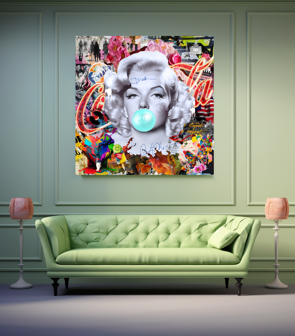 Marilyn Monroe blowing Bubble Gum, Celebreti Portrait, Modern Pop Art Print on Canvas {{ shop_name }}Prints canvas print canvas wall art giclée prints graffiti art print graffiti canvas graffiti canvas art large canvas print large wall art Large Wall Art Decor Living Room Art merilyn monroe art print Merilyn Monroe painting modern abstract art modern art print pop art print print on canvas ready to hang canvas street art on canvas stretched canvas art wall art prints