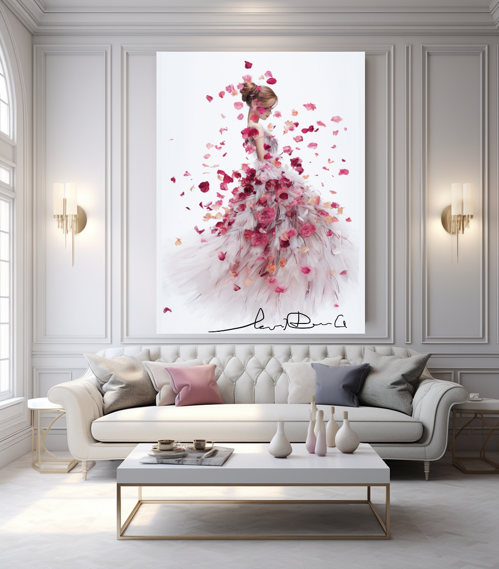 LARGE FASHION Wall Art, Floral Woman Art, Print on Canvas