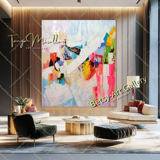 Large Abstract Colorful Oil Painting on Canvas #223 for Vibrant Home Decor