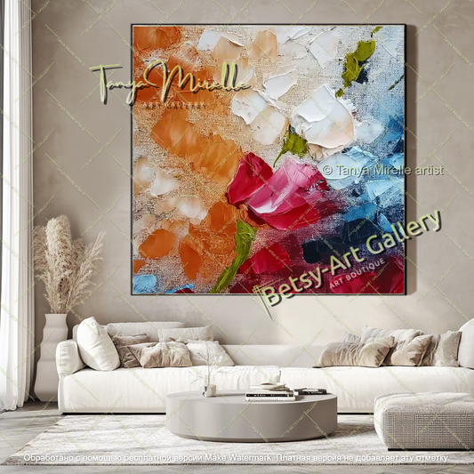 Oversized Abstract Floral Canvas Painting