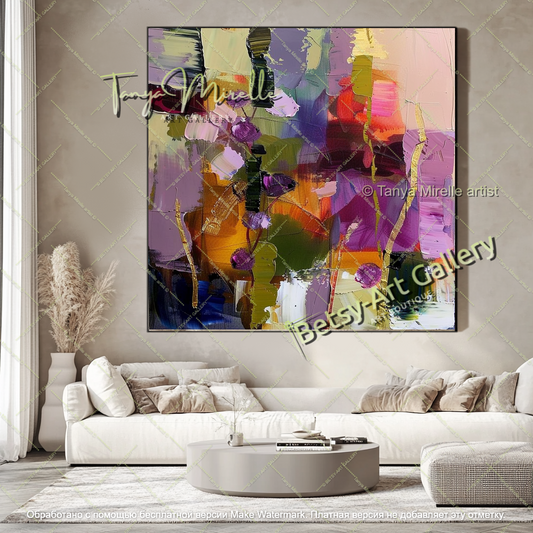 Contemporary Floral Painting Textured Oil Canvas