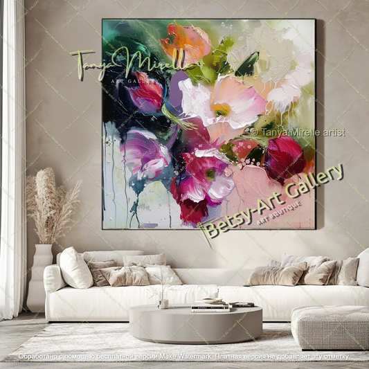 Statement Floral Wall Art Abstract Oil Painting