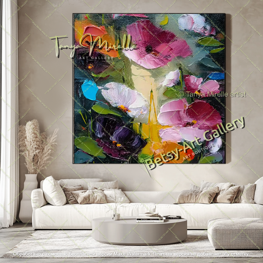 Textured Floral Canvas Art Modern Decor