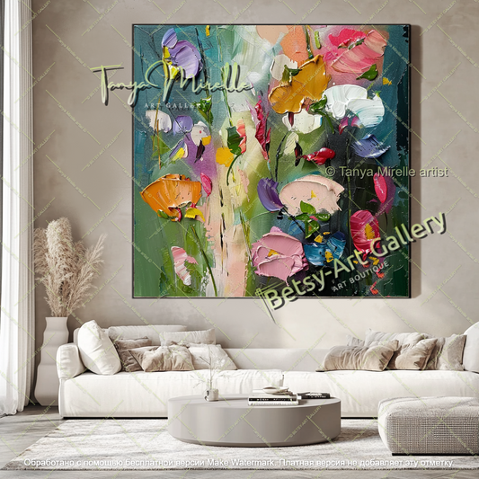 Oversized Floral Wall Art Contemporary Painting