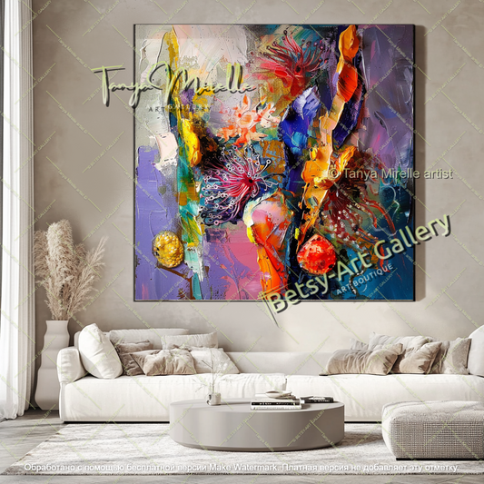Textured Underwater Floral Wall Art Modern Oversized Canvas