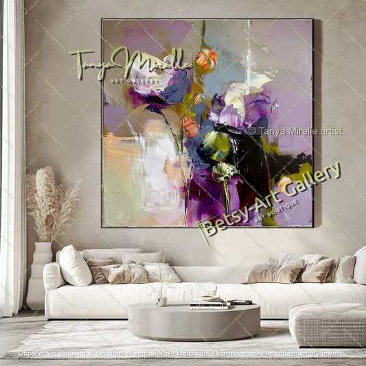 Modern Flower Art Textured Oil Canvas Contemporary Style