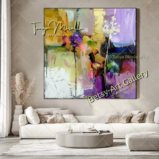 Abstract Flower Painting Textured Modern Canvas