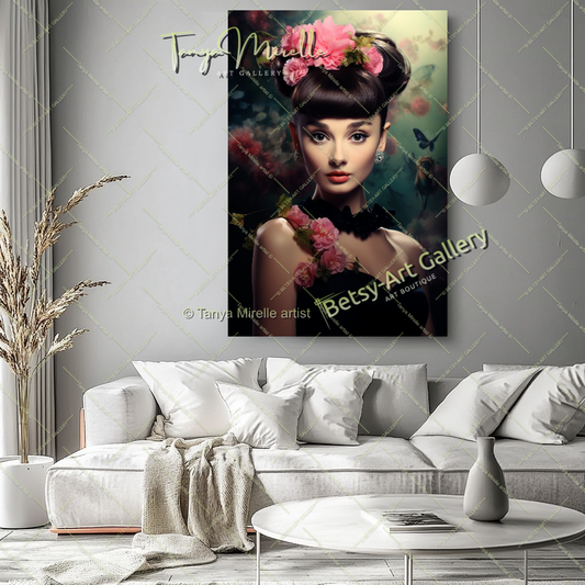 Colorful Portrait Audrey Hepburn - Modern Canvas Print