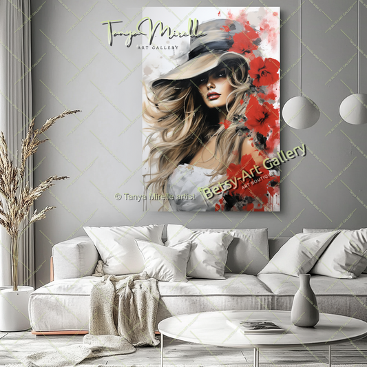 Pop Art Portrait Brigitte Bardot - Black White Modern Canvas Print