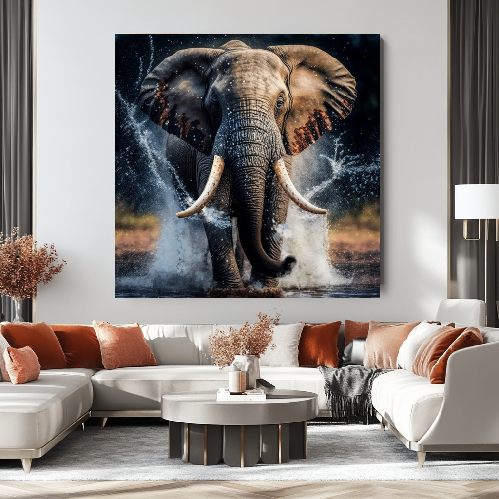 Elephant in water, Stretched Printed Canvas, Unique Wall Art Print {{ shop_name }}Prints animal pictures Animal Print Bright Home Decor canvas print canvas wall art colorful wall art Elephant Art elephant painting elephant photo art elephant pop art giclée prints Gift for Animal Lovers large canvas print Modern Art modern art print print on canvas ready to hang canvas stretched canvas art Vibrant Wall Art wall art prints Wildlife Decor