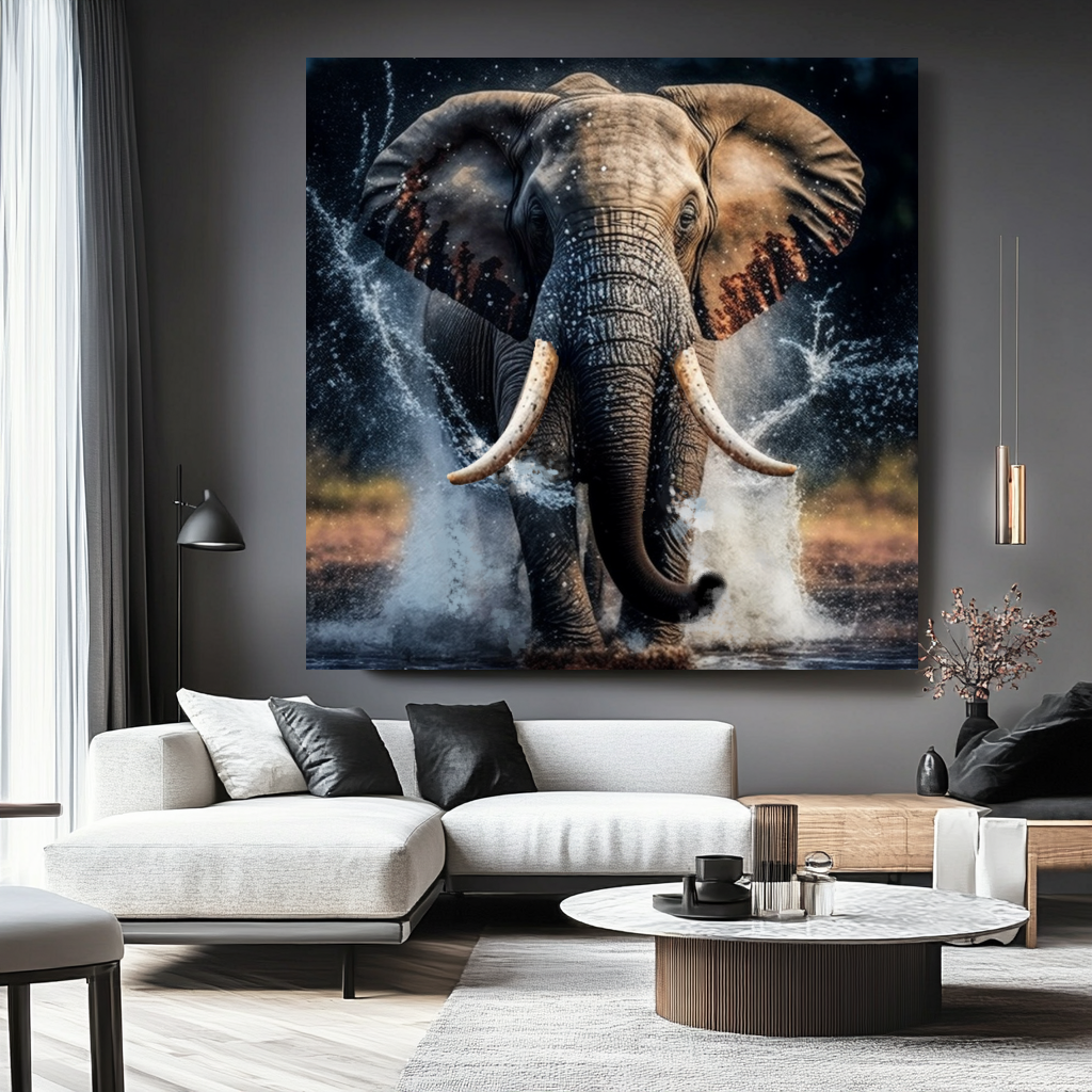 Elephant in water, Stretched Printed Canvas, Unique Wall Art Print {{ shop_name }}Prints animal pictures Animal Print Bright Home Decor canvas print canvas wall art colorful wall art Elephant Art elephant painting elephant photo art elephant pop art giclée prints Gift for Animal Lovers large canvas print Modern Art modern art print print on canvas ready to hang canvas stretched canvas art Vibrant Wall Art wall art prints Wildlife Decor